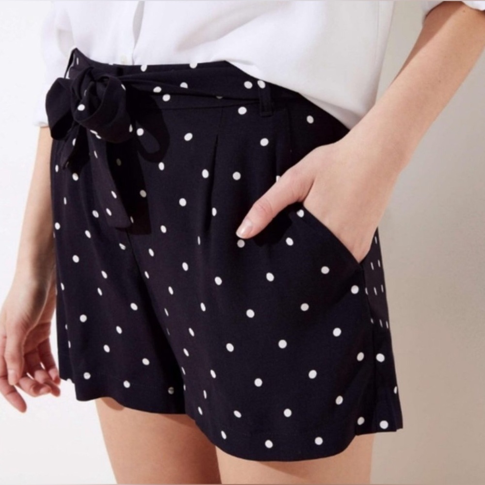 Loft Black & White Polka Dot Shorts with Sash Belt